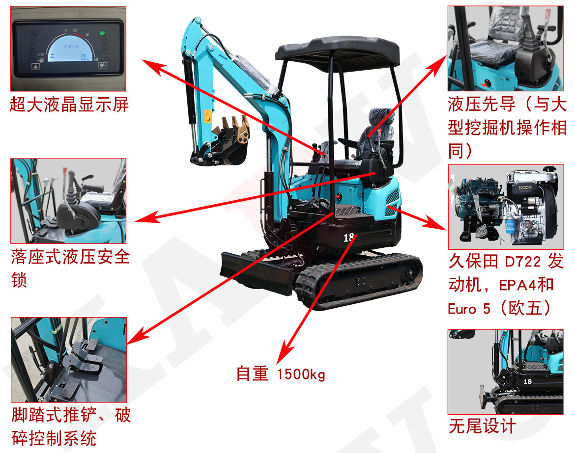 KV18 Plus小型挖掘機標準配置 KV18 Plus小型挖掘機標準配置